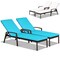 Costway Set of 2 Patio Rattan Chaise Lounge Chair Outdoor Reclining Chaise Sun Lounger Red/Turquoise